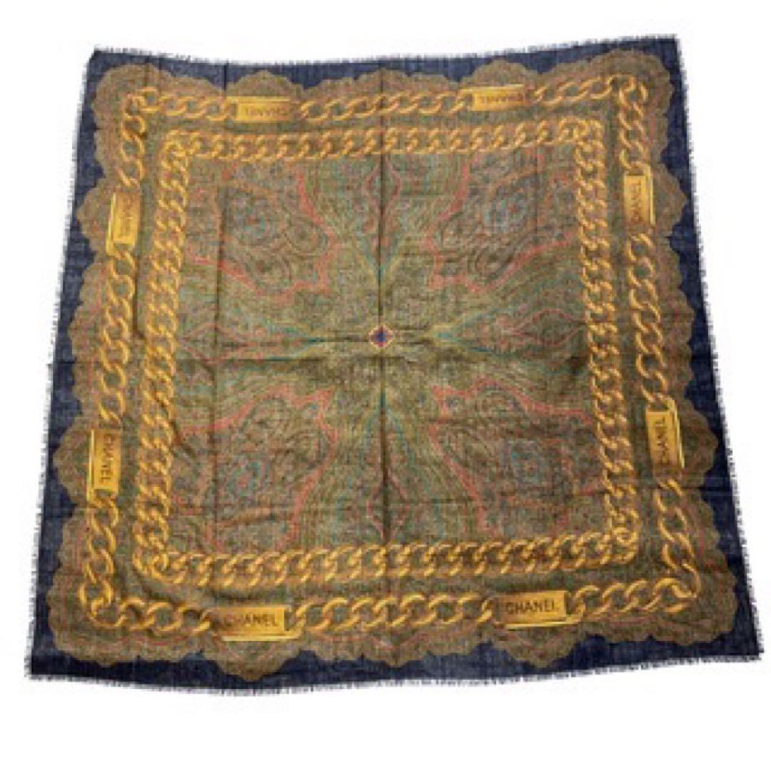 美品　CHANEL 大判ストール ペイズリー シルク/カシミア ブラウン系