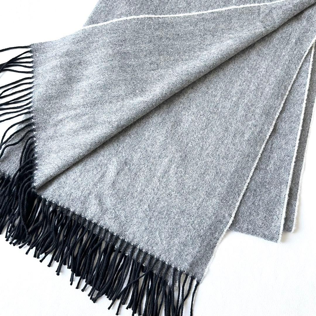 4963【美品】ジョンストンズ　大判ストール カシミヤ100％ ヘリンボーン
