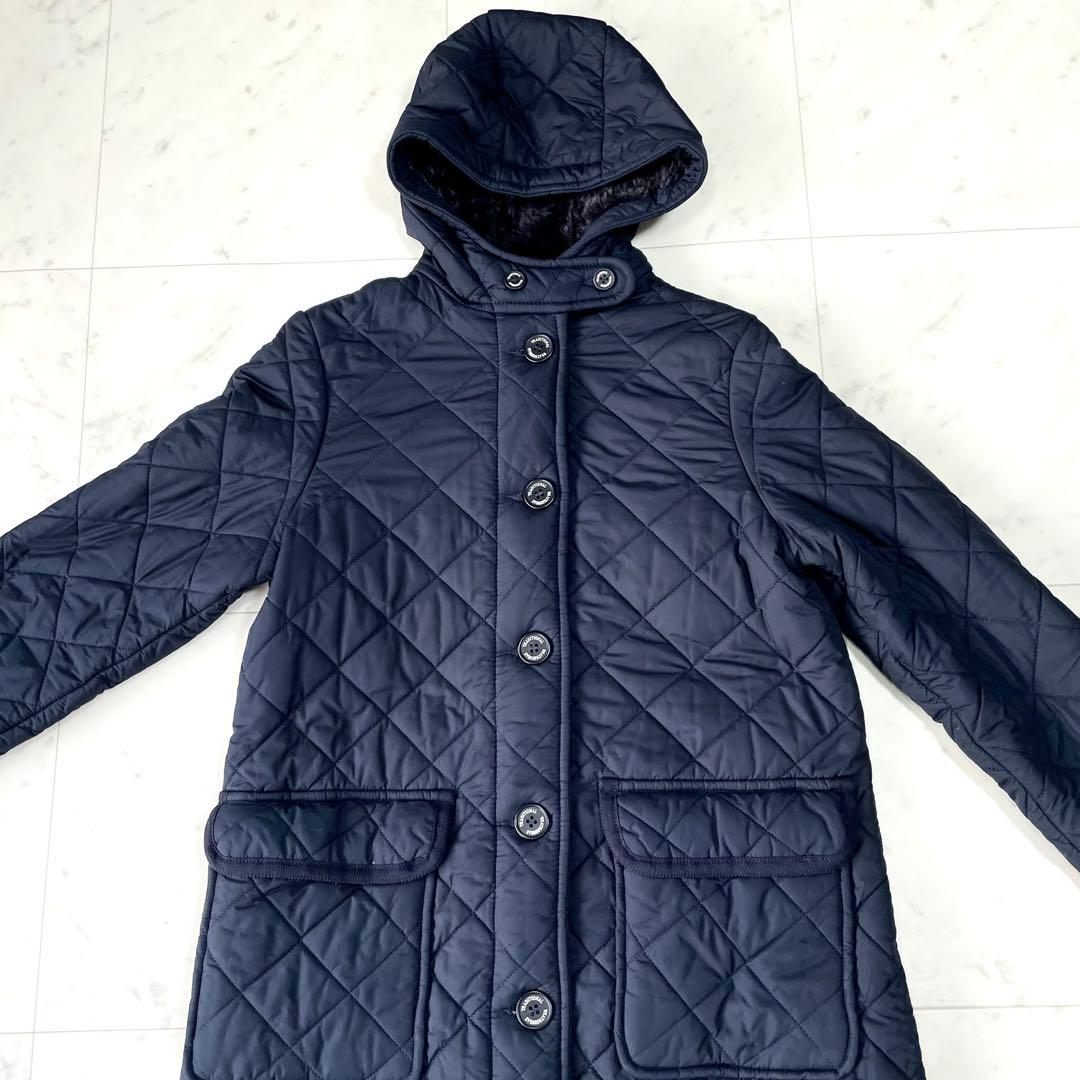 美品トラディショナルウェザーウェア✨キルティング コート M ボア フード 紺