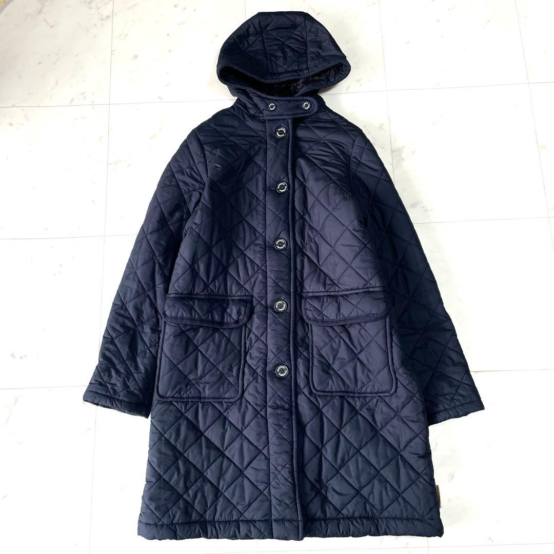 美品トラディショナルウェザーウェア✨キルティング コート M ボア フード 紺
