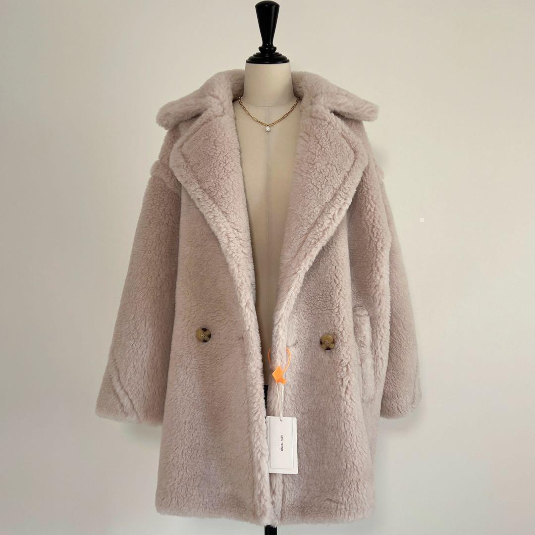 新品未使用 ベアミディアム丈 テディコート ライトベージュ