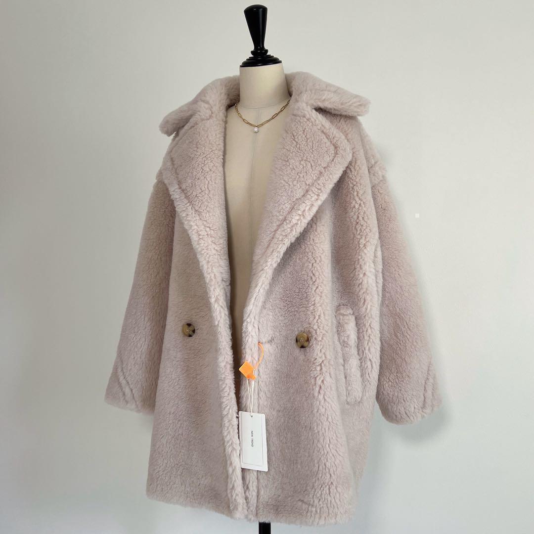 新品未使用 ベアミディアム丈 テディコート ライトベージュ