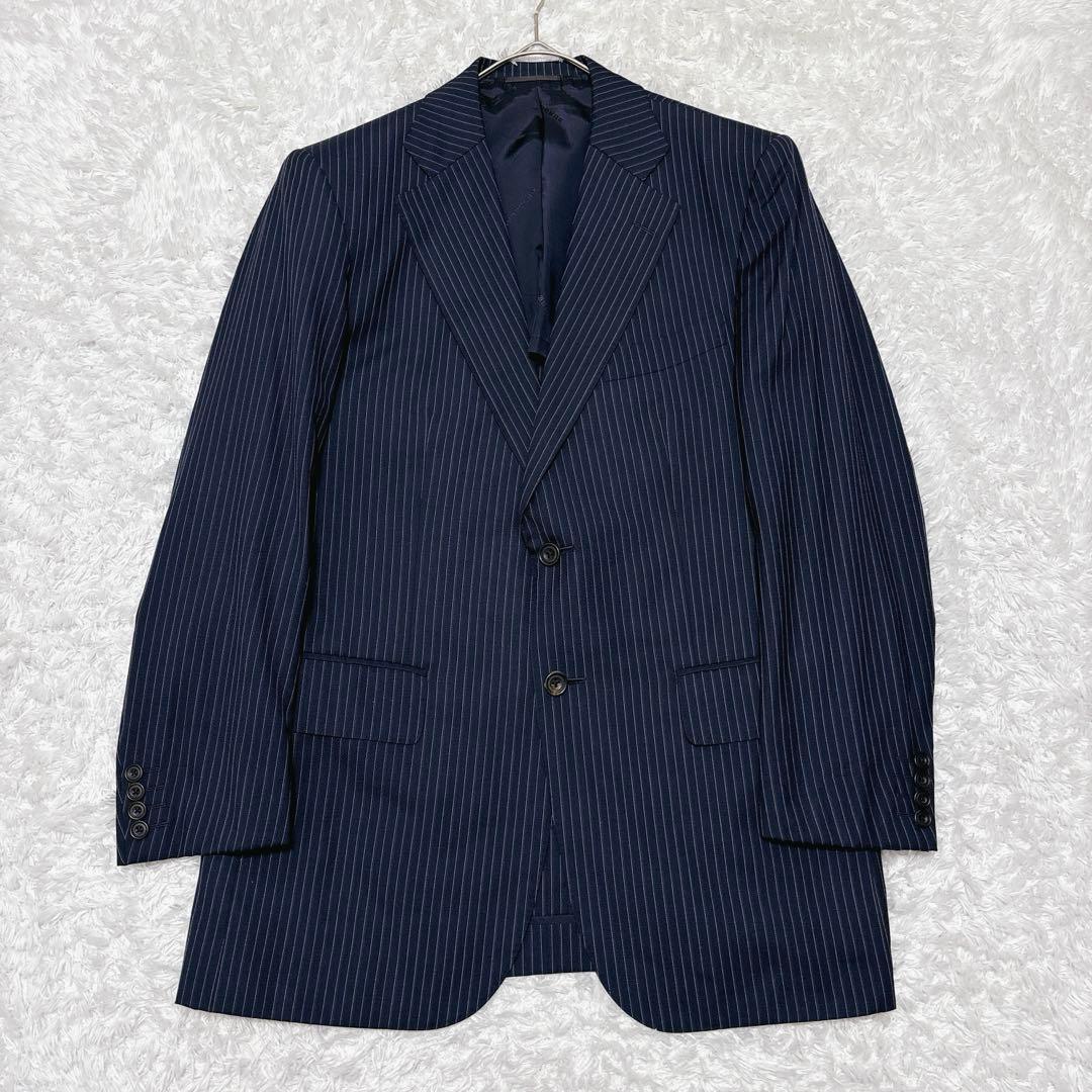 シルク混✨バーバリーロンドン セットアップ スーツ ストライプ AB4 ネイビー