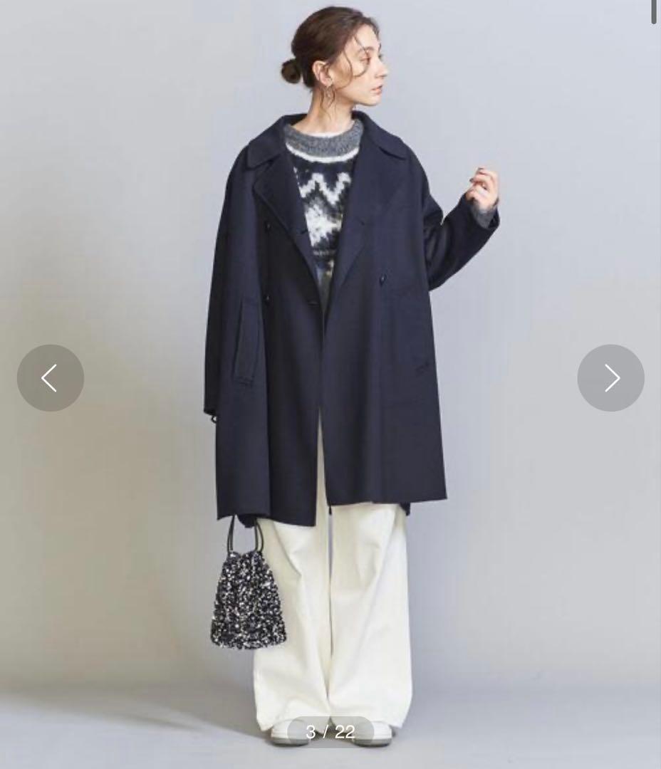 新品未使用ビューティアンドユースリバーポンチョコートM ネイビーアローズ