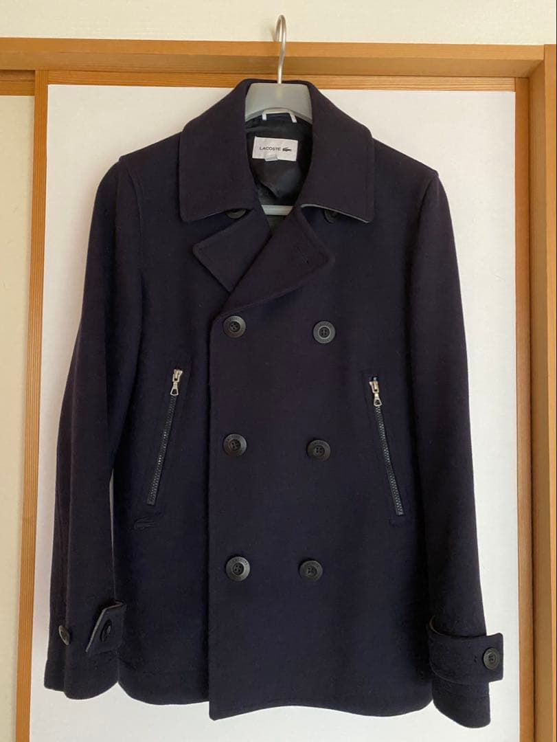 LACOSTE ネイビー ウール ピーコート