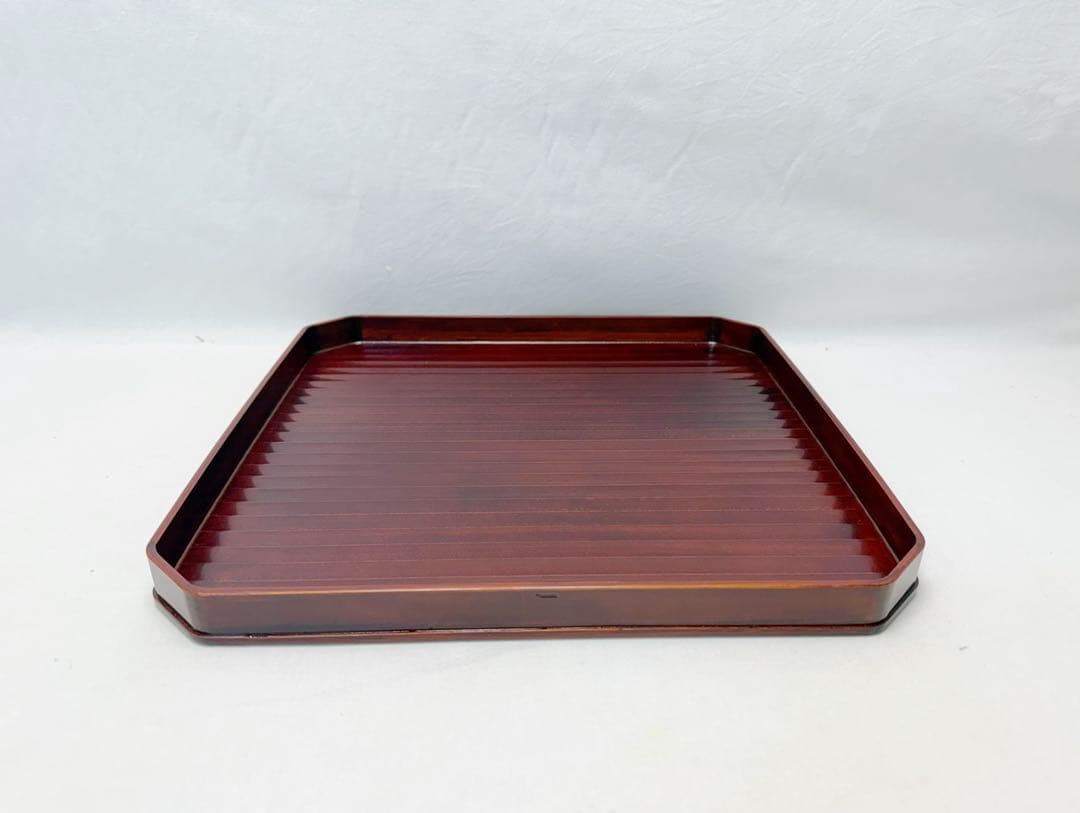 ほぼ未使用 懐石道具 塗師 半峰造 利休形 鉋目折敷膳 十客揃 木製溜塗会席膳