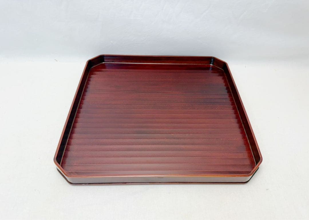 ほぼ未使用 懐石道具 塗師 半峰造 利休形 鉋目折敷膳 十客揃 木製溜塗会席膳