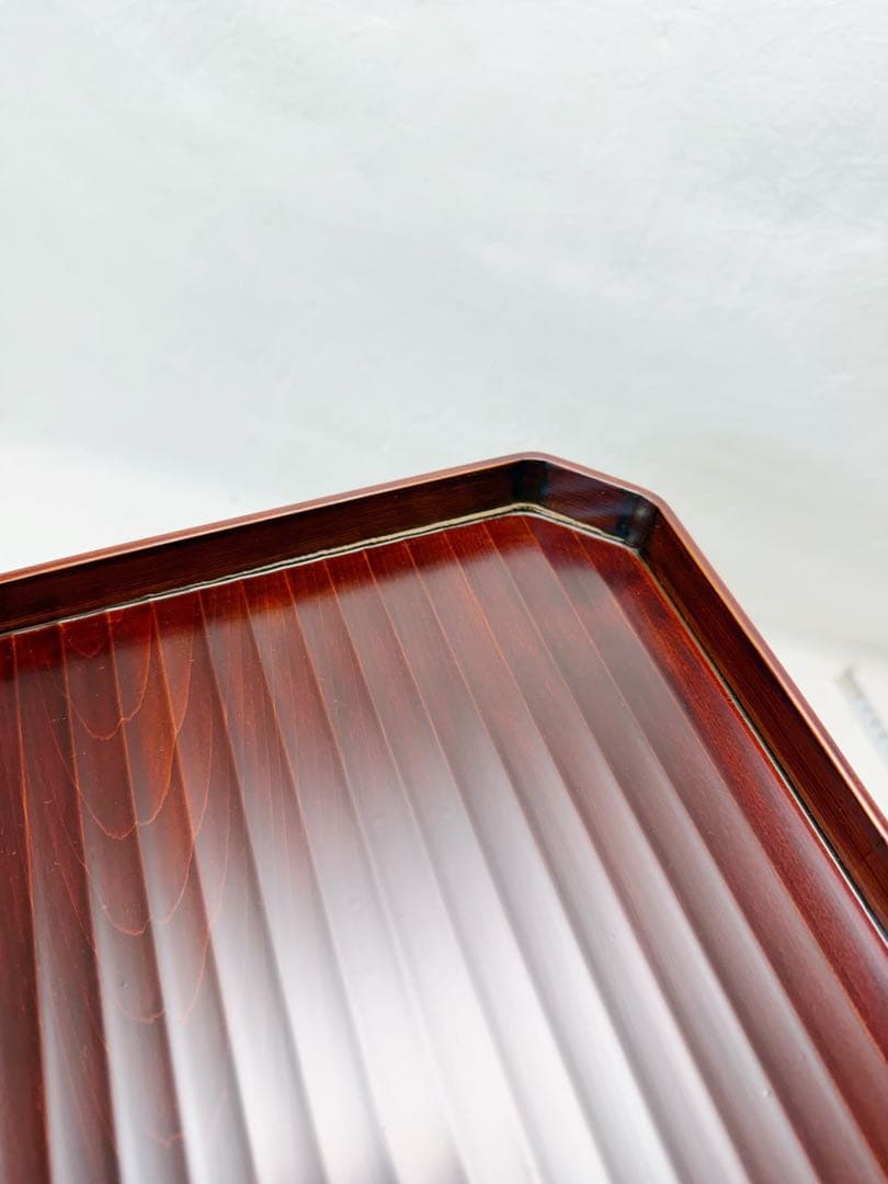 ほぼ未使用 懐石道具 塗師 半峰造 利休形 鉋目折敷膳 十客揃 木製溜塗会席膳