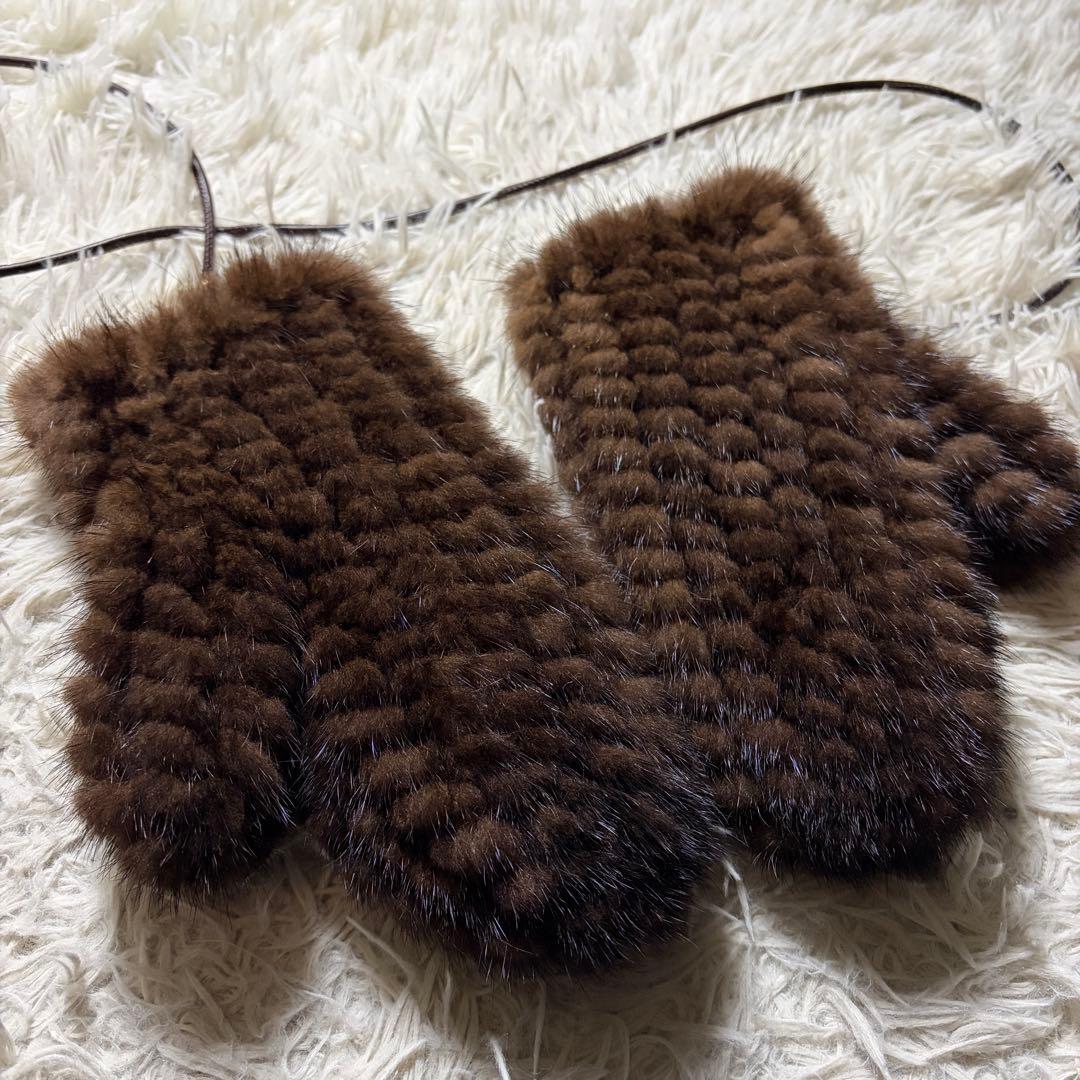 未使用級■MAX MARA 手袋　ミトン　ミンク　毛皮　ブラウン