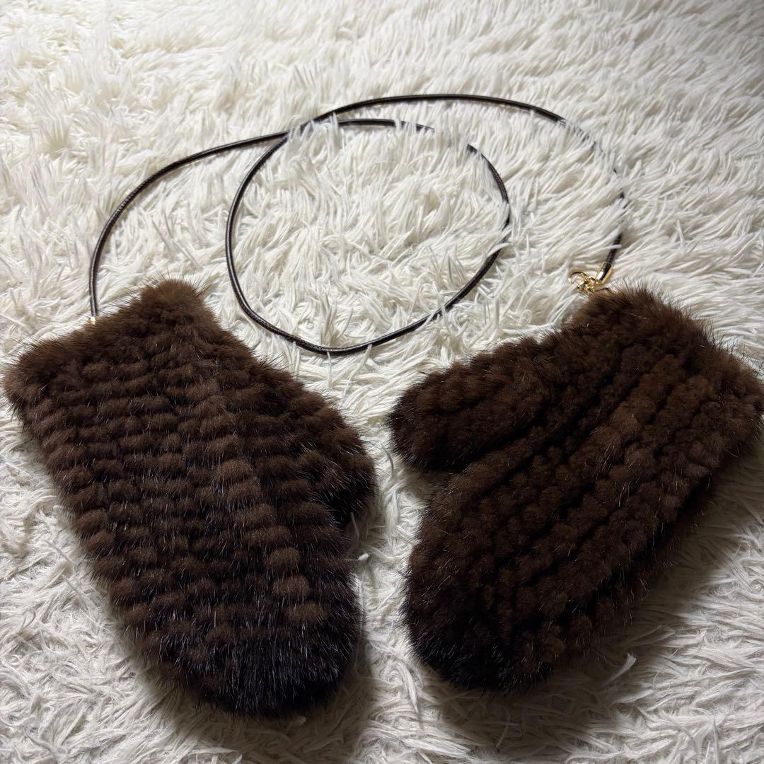 未使用級■MAX MARA 手袋　ミトン　ミンク　毛皮　ブラウン