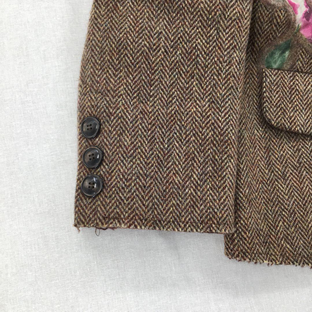 ユキトリイ テーラードジャケット【L】ウール ヘリンボーン 花柄刺繍 フェルト