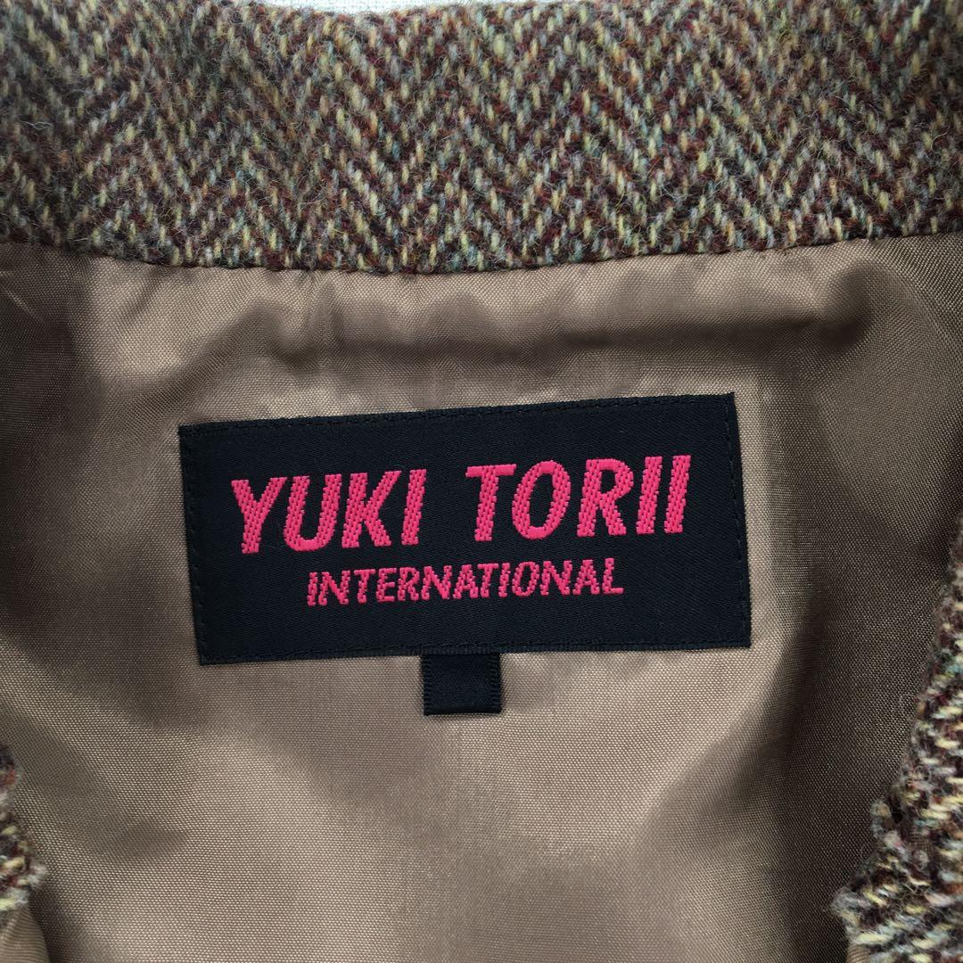 ユキトリイ テーラードジャケット【L】ウール ヘリンボーン 花柄刺繍 フェルト