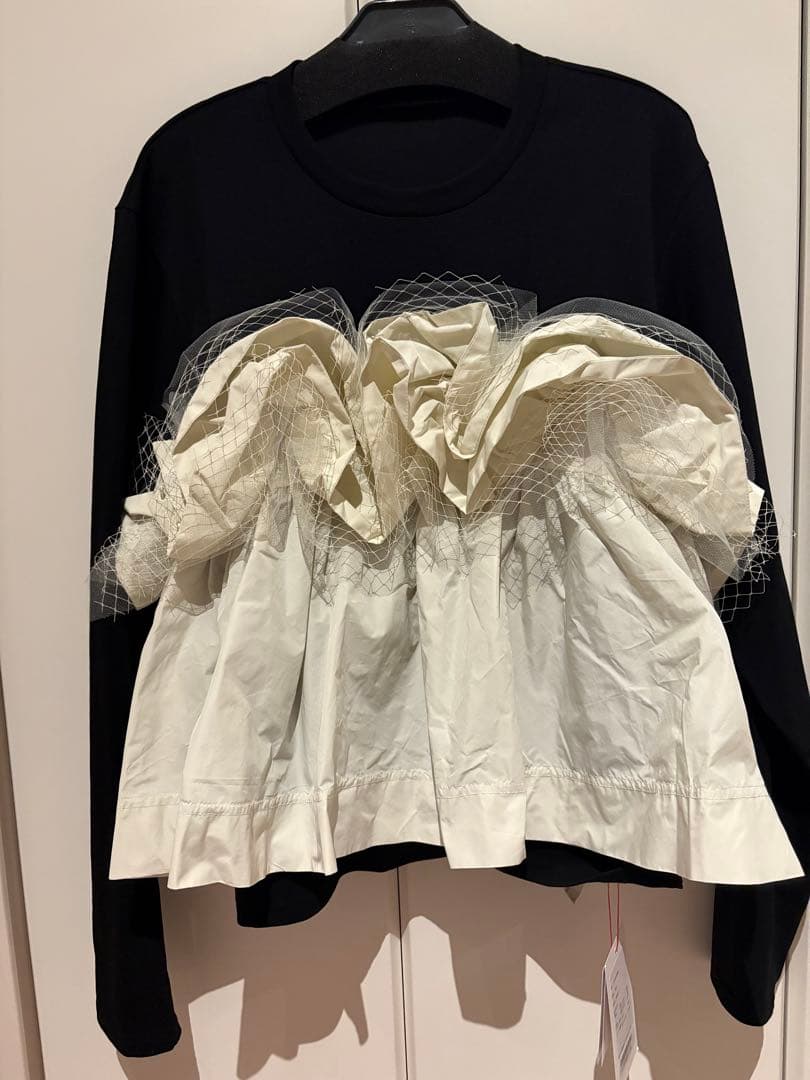 トップス Mixed Fabric Frill Tops
