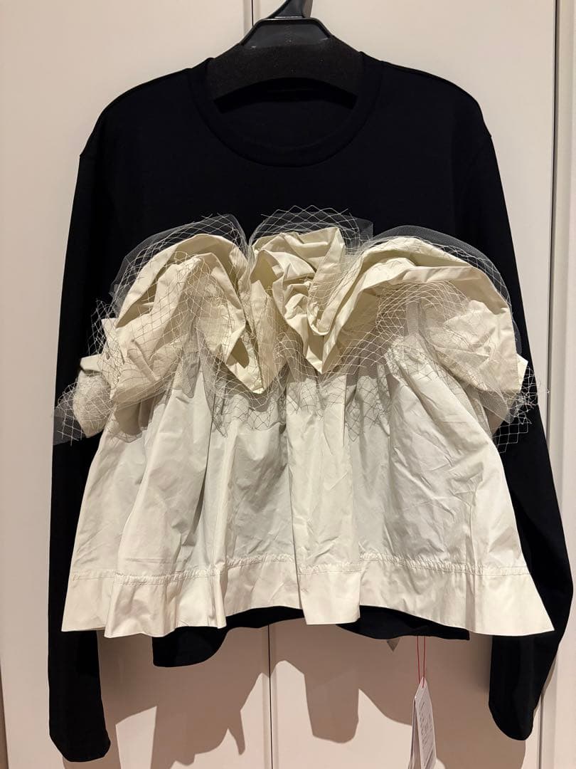 トップス Mixed Fabric Frill Tops