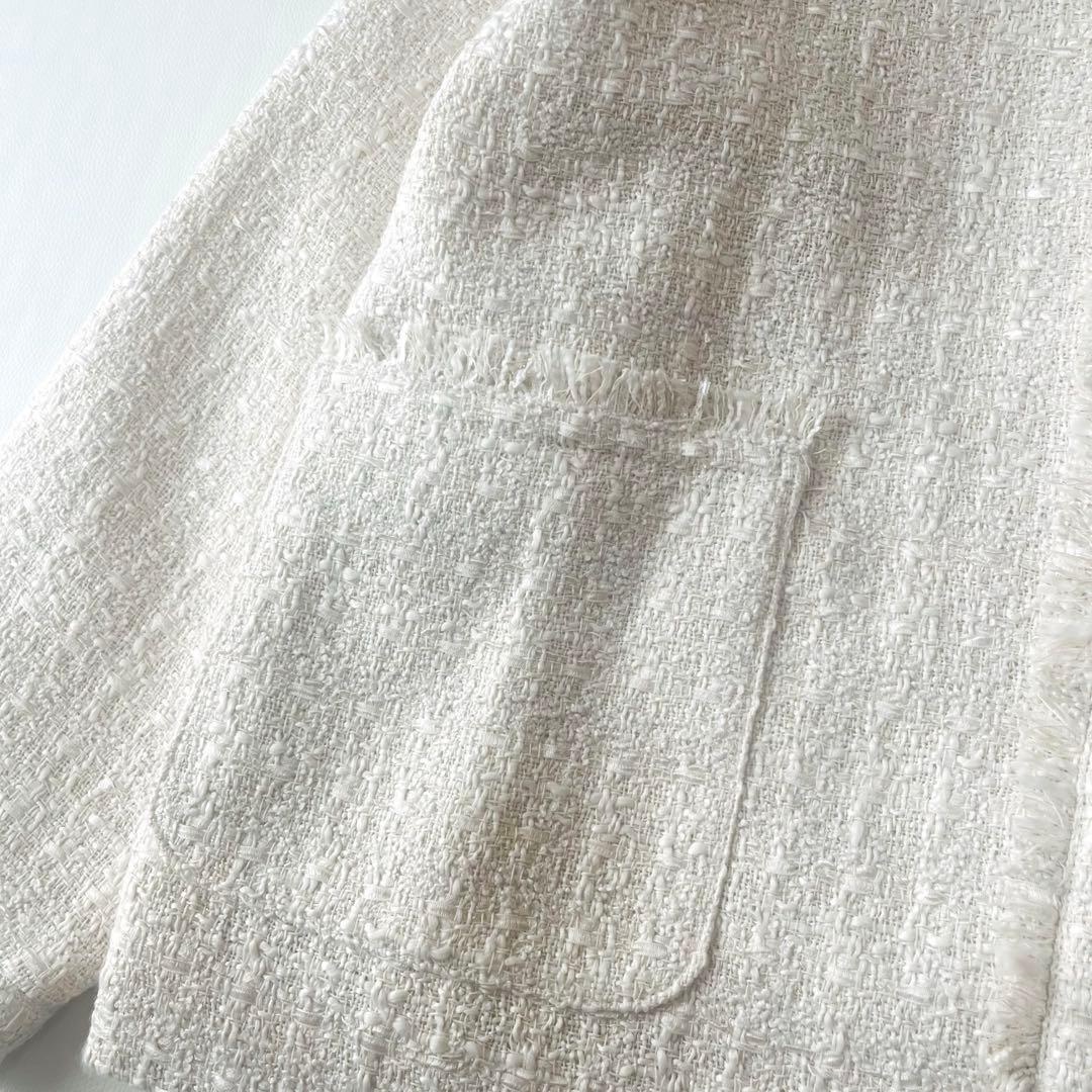 美品☆シップスエニィ ネイビーブルー 24SS ノーカラー ツイード ジャケット