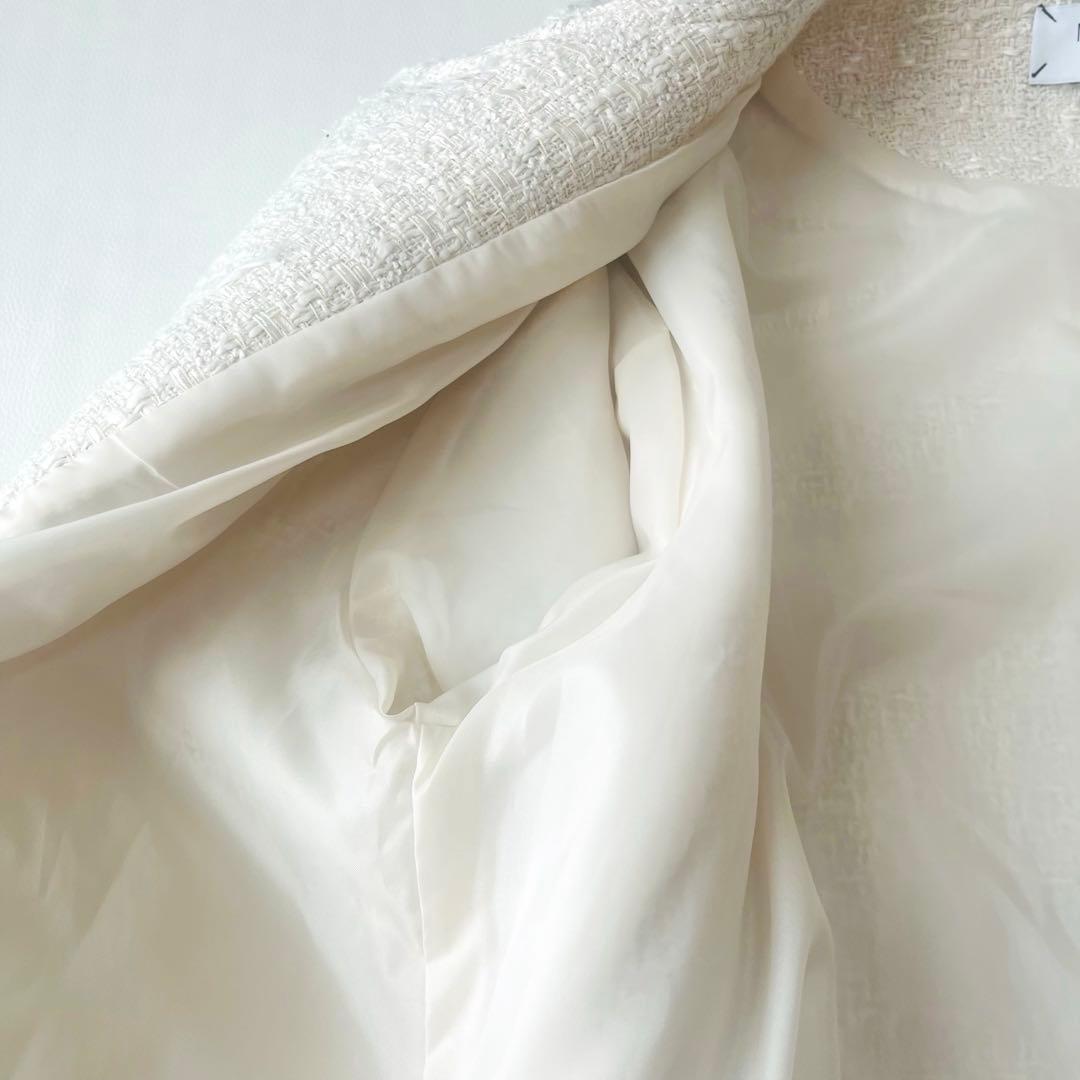 美品☆シップスエニィ ネイビーブルー 24SS ノーカラー ツイード ジャケット