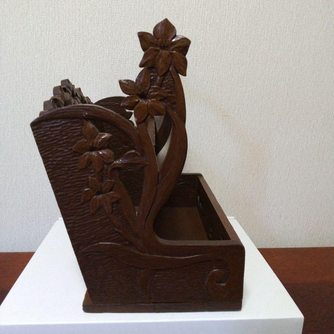 木彫り 小物入れ 食器入れ トレイ レターラック おかもち