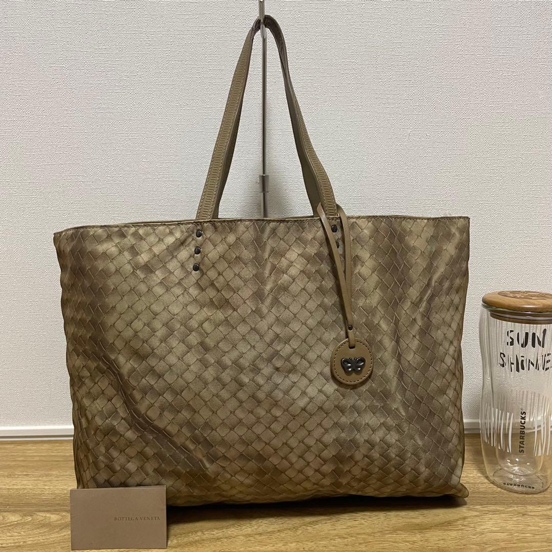 《美品》ボッテガヴェネタ ナイロン×レザー トートバッグ ベージュ系