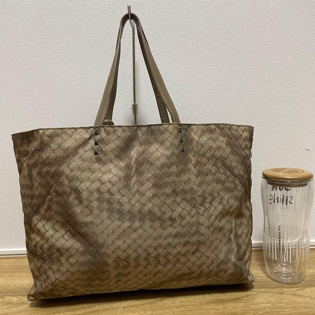 《美品》ボッテガヴェネタ ナイロン×レザー トートバッグ ベージュ系