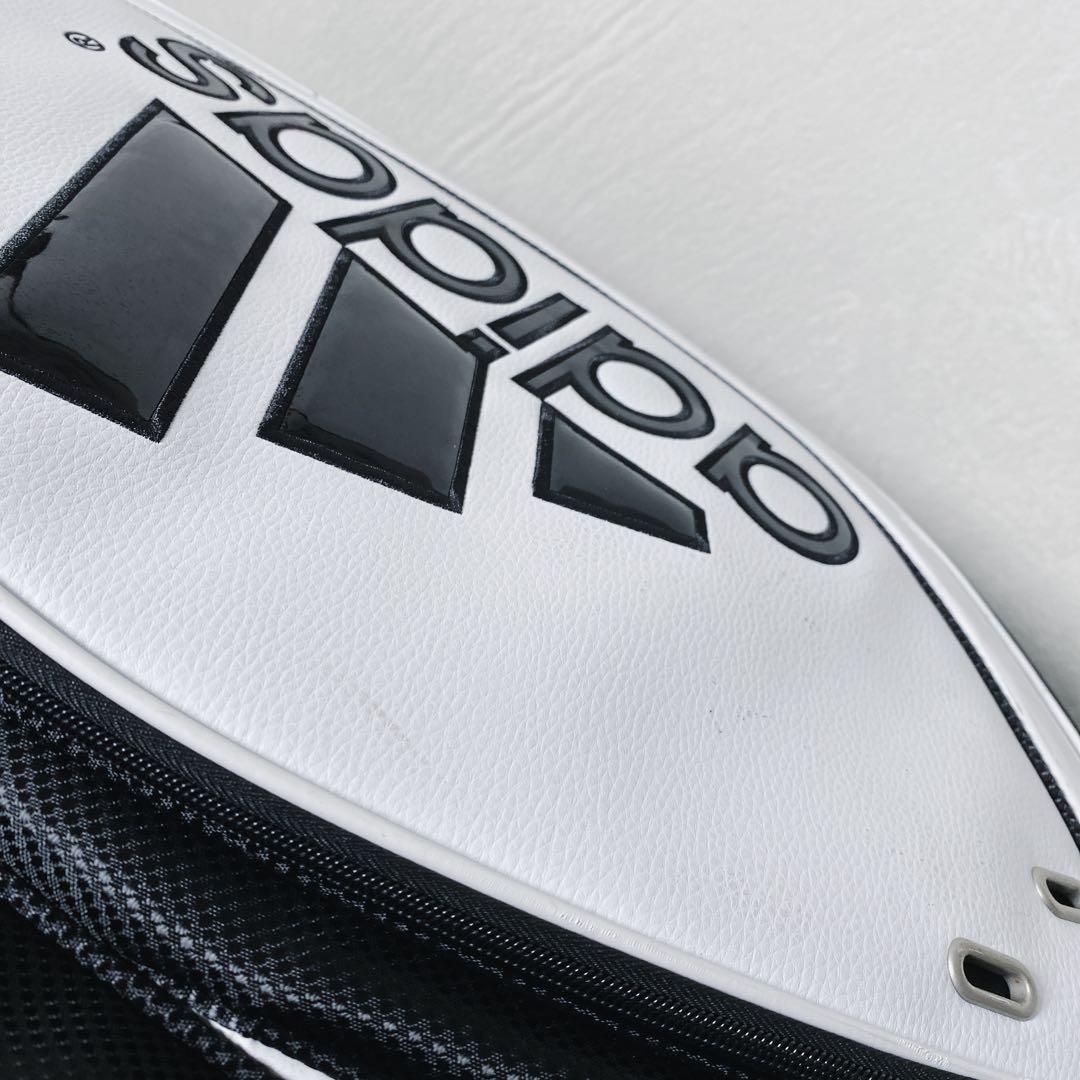 アディダス　キャディバッグ　ホワイト×ブラック　白黒　エナメル　合成皮革　9型