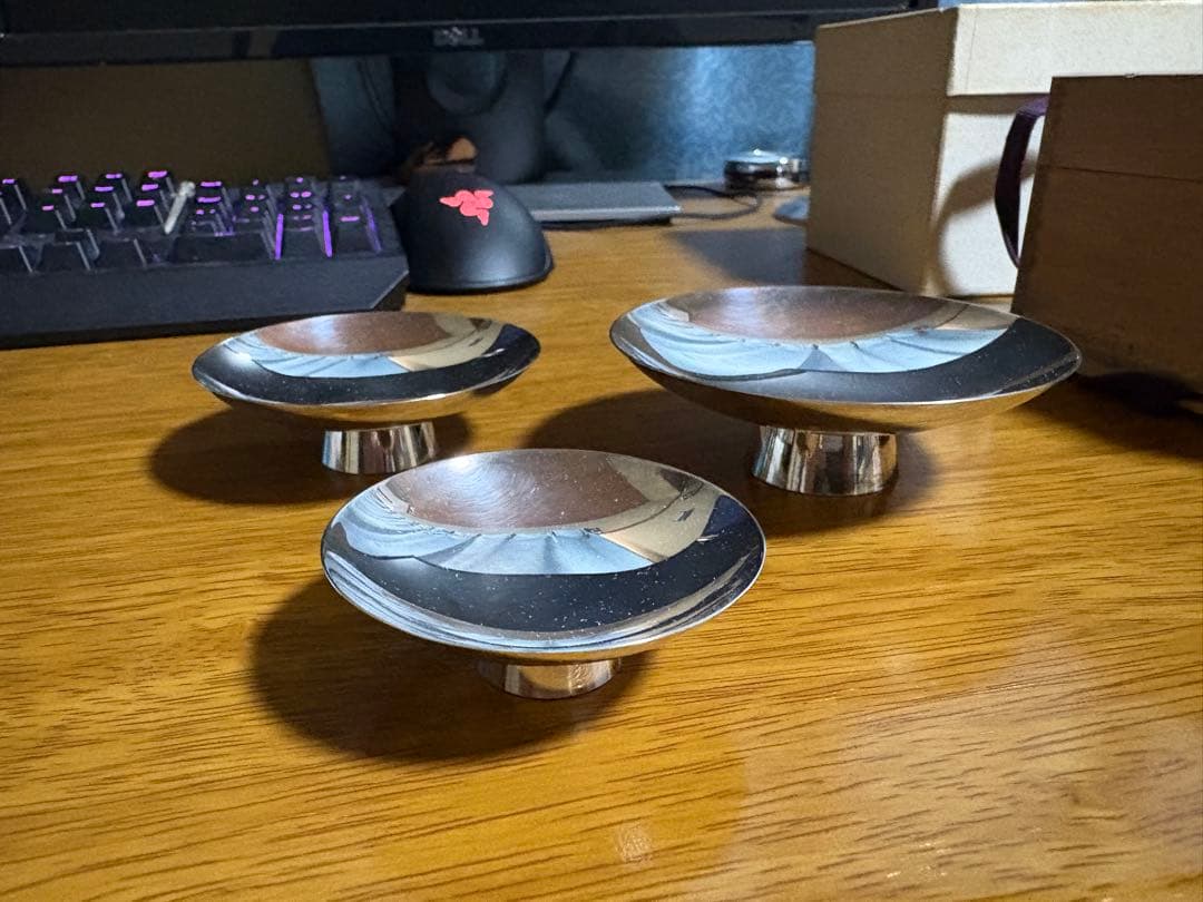 な*き様 純銀 盃 3点セット 純銀刻印あり 銀杯 銀製 工芸品 貴重品メンテナ