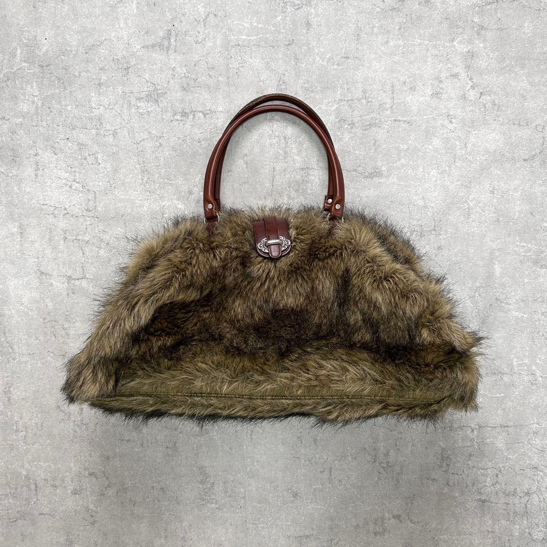 バッグ 70s vintage faux fur leather boston bag
