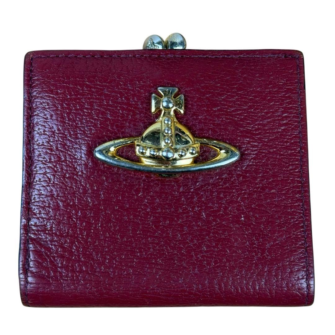 ヴィヴィアンウエストウッド がま口折り財布 オーブロゴ レザー ボルドー Y2K