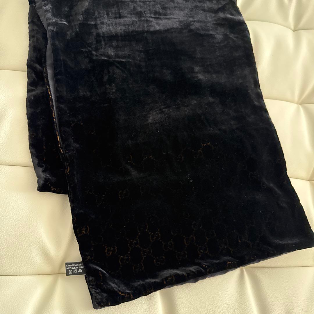 GUCCI ブラック ベロアxシルク ストール　スカーフ