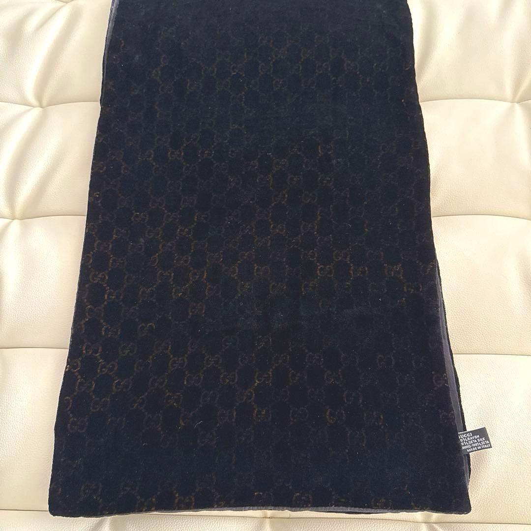 GUCCI ブラック ベロアxシルク ストール　スカーフ