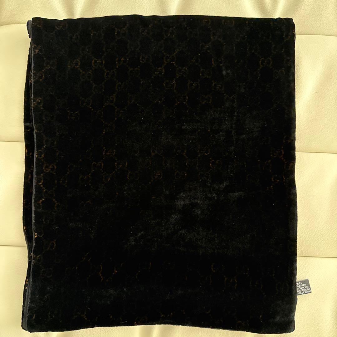 GUCCI ブラック ベロアxシルク ストール　スカーフ