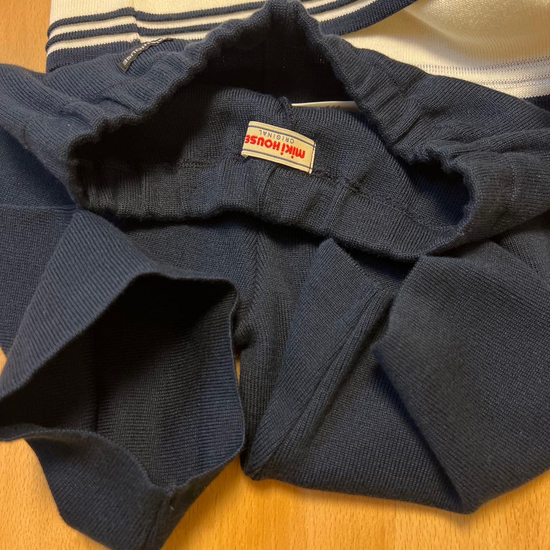 新品タグ付き　ミキハウス　定番の白×紺セーラーニットフォーマルセットアップ110