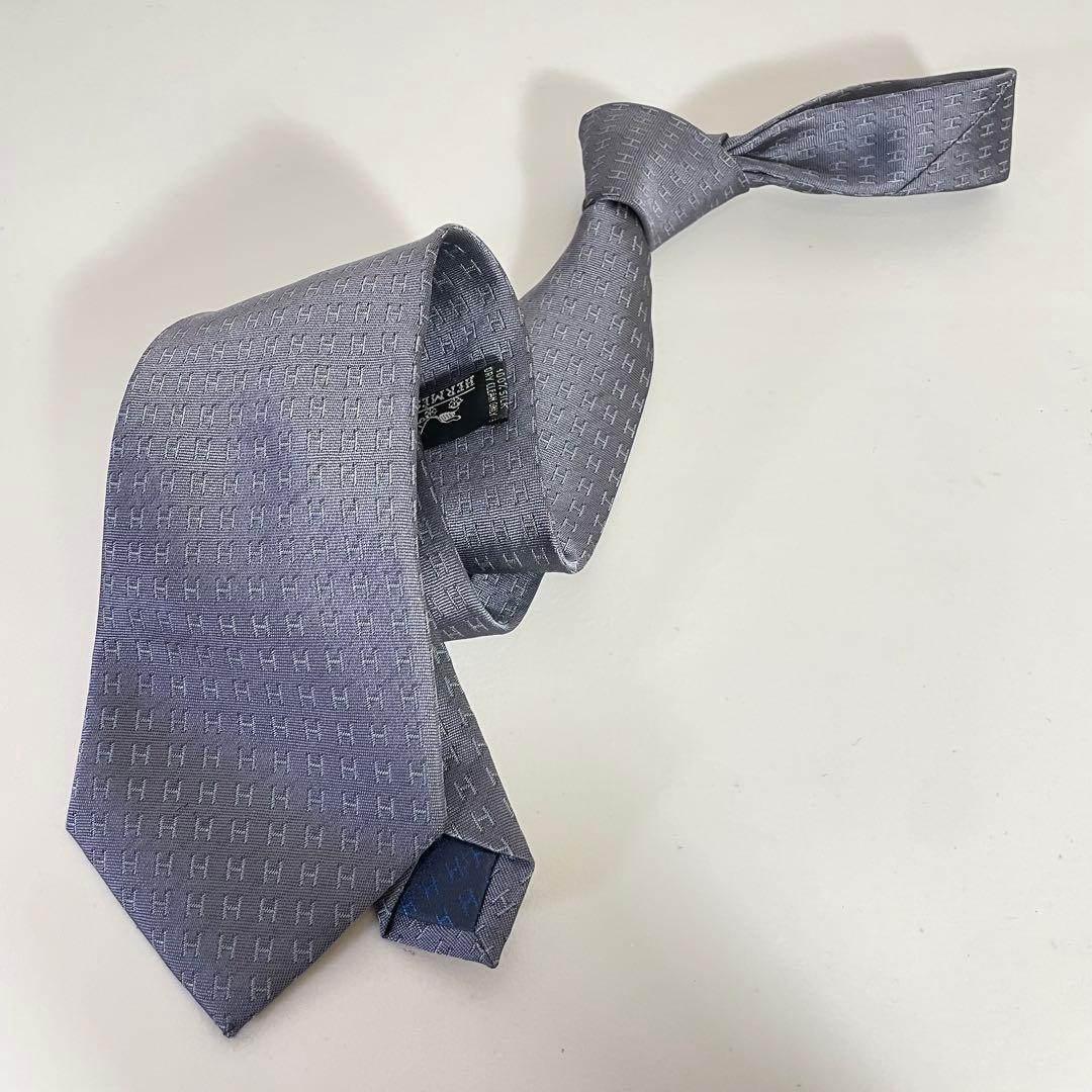 t*y様 HERMES グレーパープル Hロゴ ネクタイ