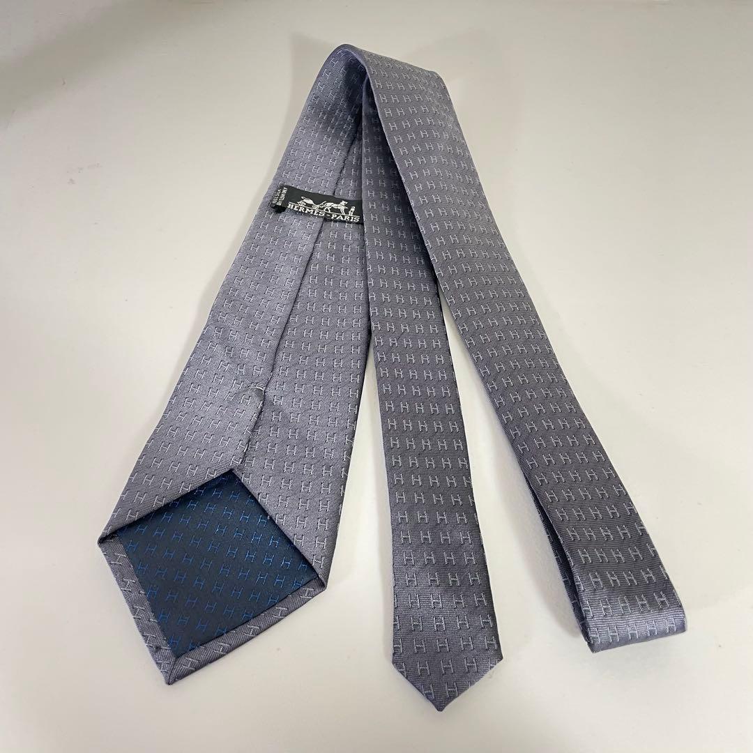 t*y様 HERMES グレーパープル Hロゴ ネクタイ