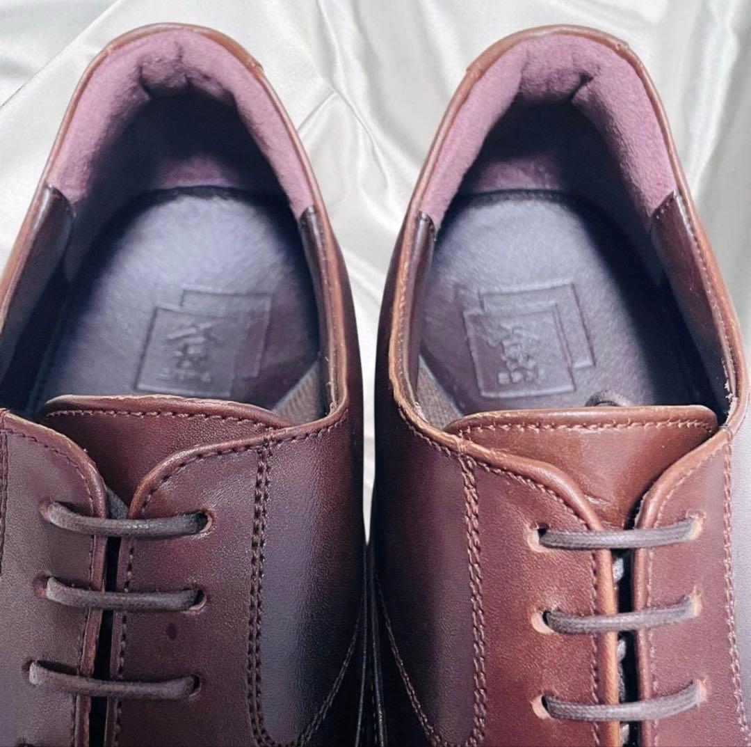 【山陽山長】美品 ストレートチップ 外羽根 レースアップ クッションソール 茶
