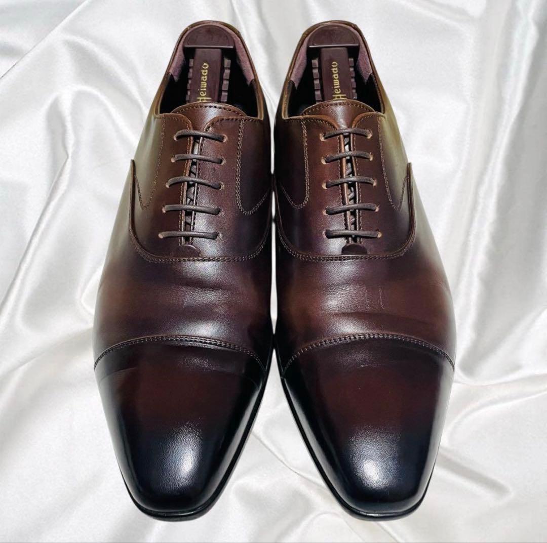 【山陽山長】美品 ストレートチップ 外羽根 レースアップ クッションソール 茶