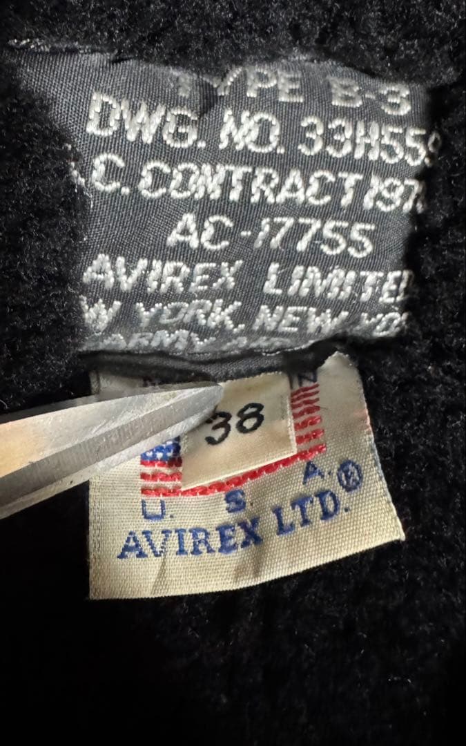 AVIREX 米国製 B-3 ボンバージャケット ブラックボア ムートン 38