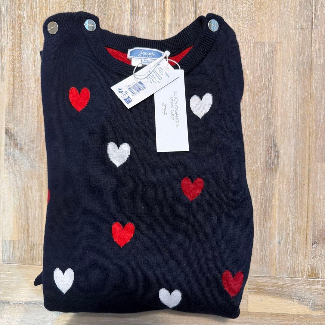 新品　jacadi ネイビー ハート柄 ワンピース 6A 116cm