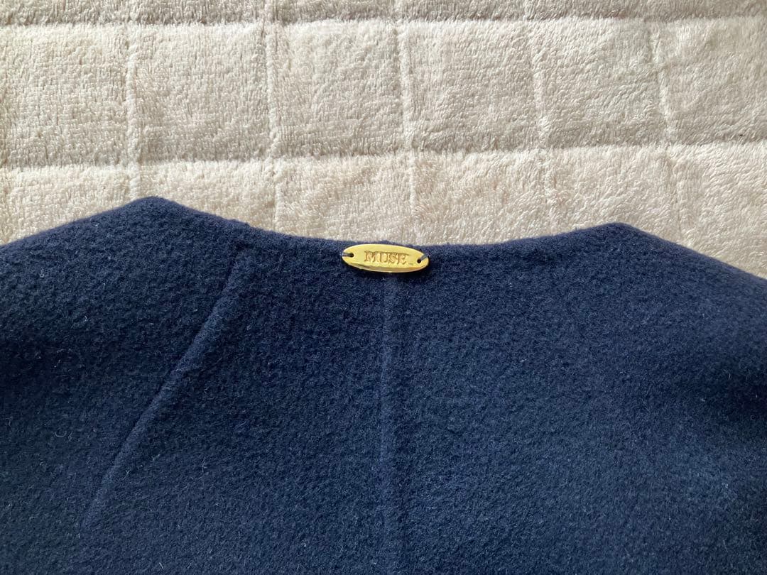 ドゥーズィエムクラスMUSE ノーカラーロングコート　ネイビー　38