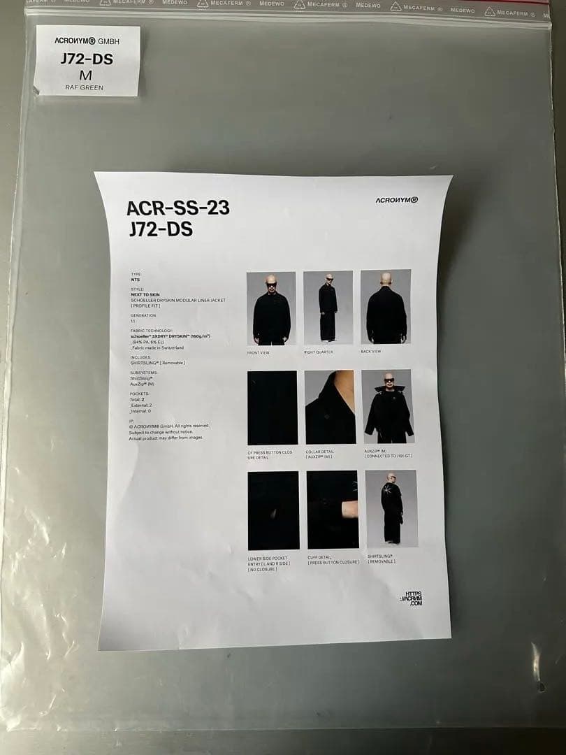 ACRONYM J72-DS RAF GREEN ノーカラージャケットM