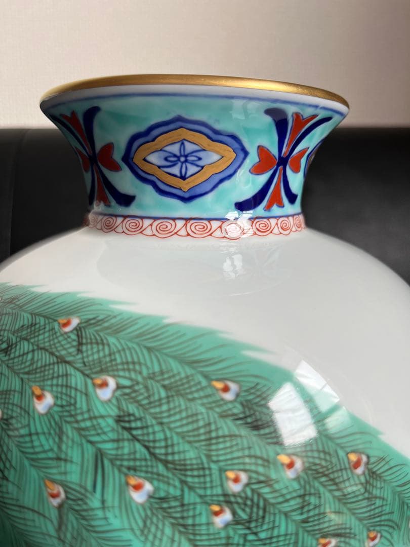 深川製磁 孔雀 高級花瓶 レア品