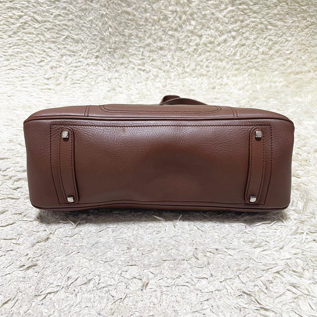 【美品】フェラガモ　トートバッグ　レザー　茶　ガンチーニ　ロゴ金具　刻印