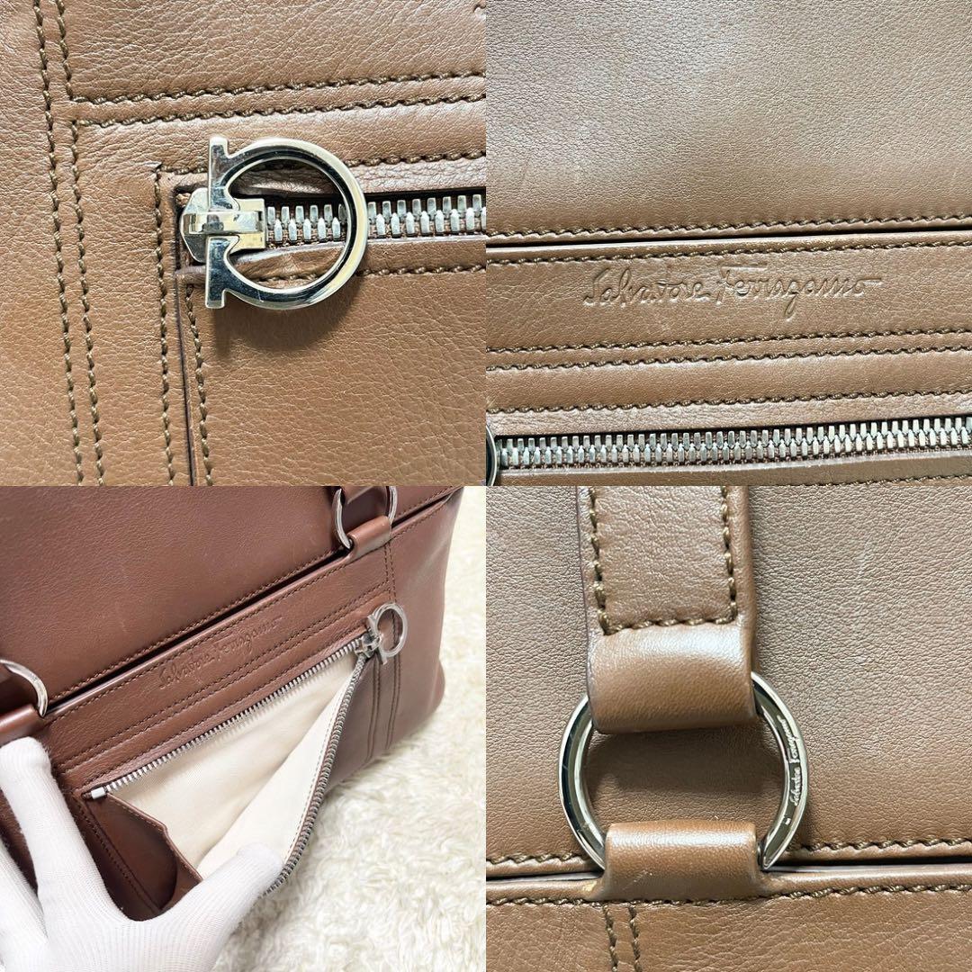 【美品】フェラガモ　トートバッグ　レザー　茶　ガンチーニ　ロゴ金具　刻印