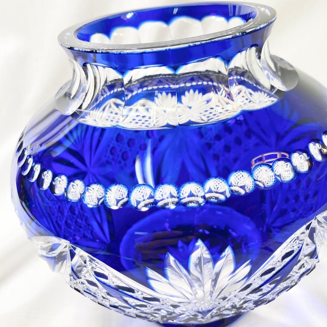 EA244 カガミクリスタル　江戸切子　花瓶　木村秋男　高さ約17㎝