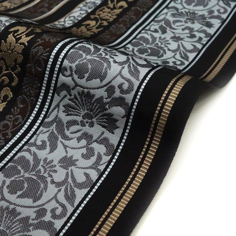 博多織 名古屋帯 博多帯 八寸帯 新品 仕立て込み 正絹 黒 縞 井上絹織