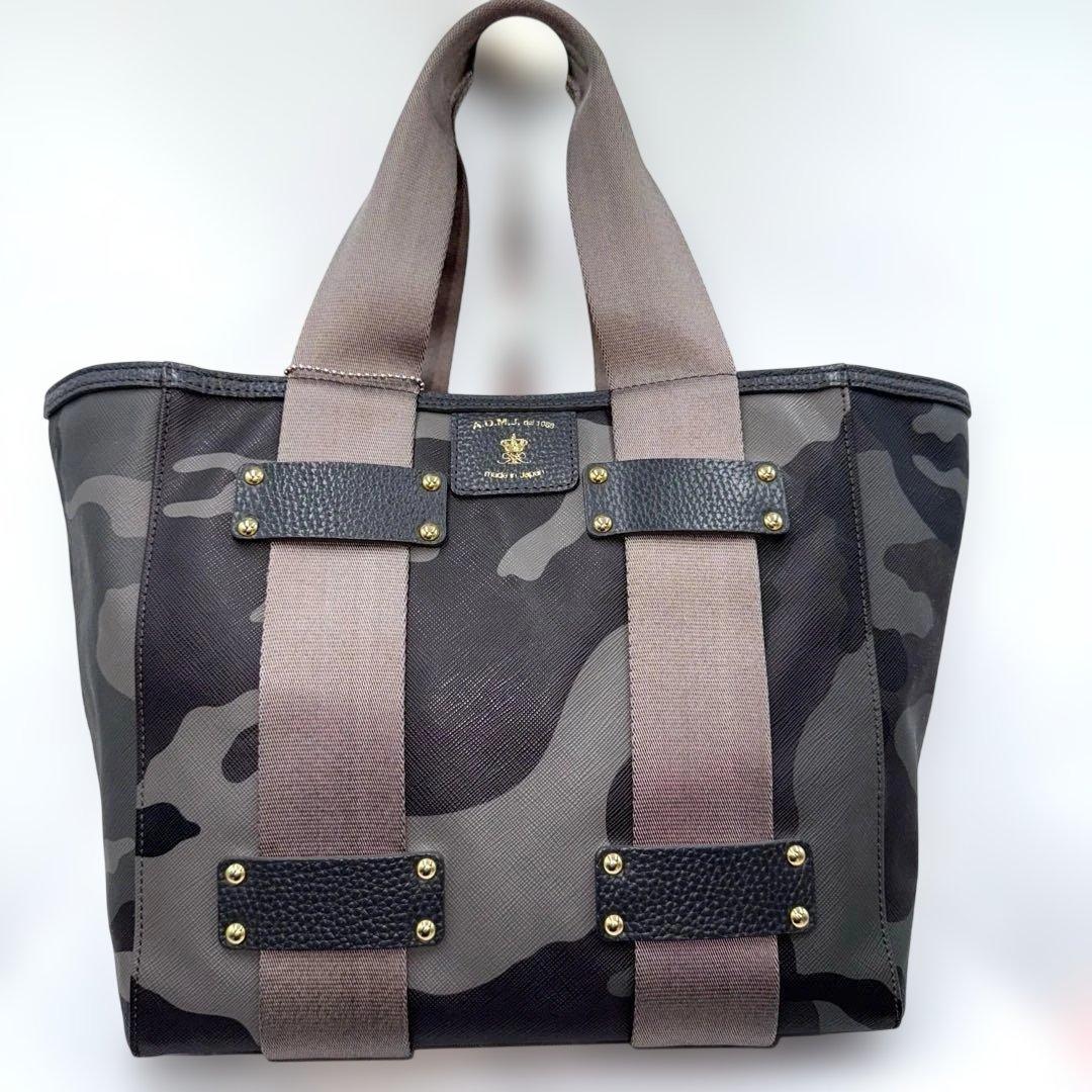✨良品✨ADMJ カモフラ柄 トートバッグ 王冠 A4ファイル対応 日本製