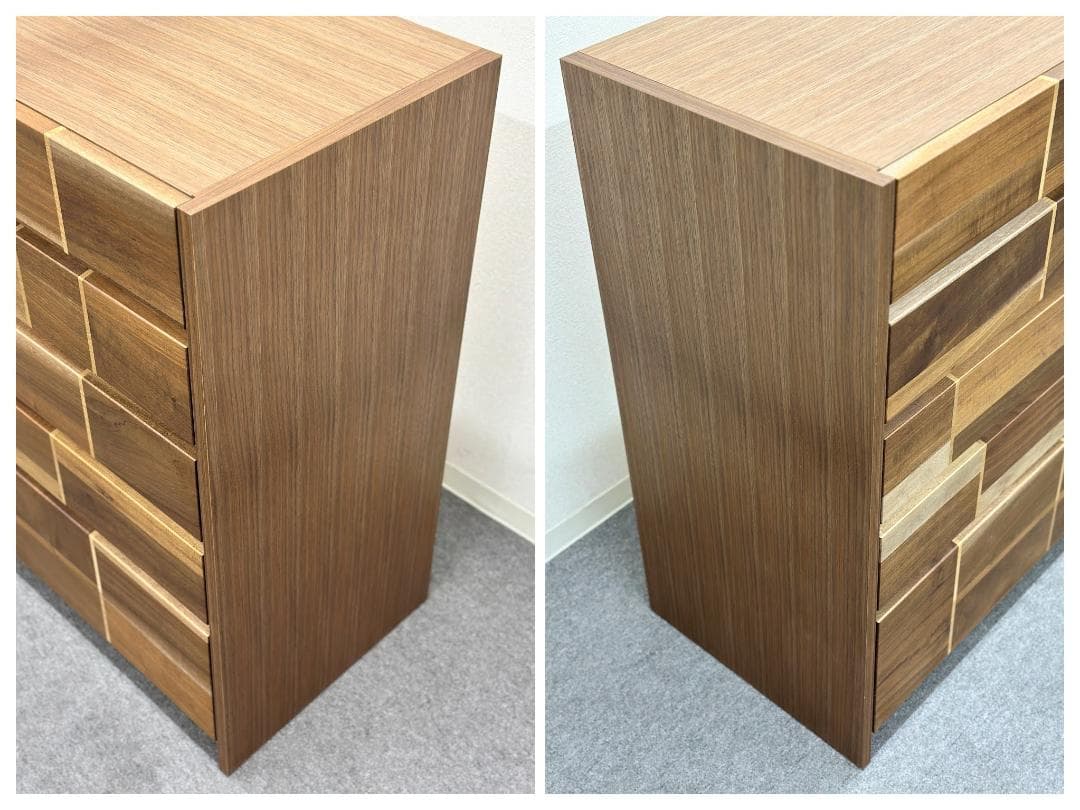 美品■府中家具■バーリオ　5段チェスト　モザイク柄　洋服ダンス　IDC大塚家具