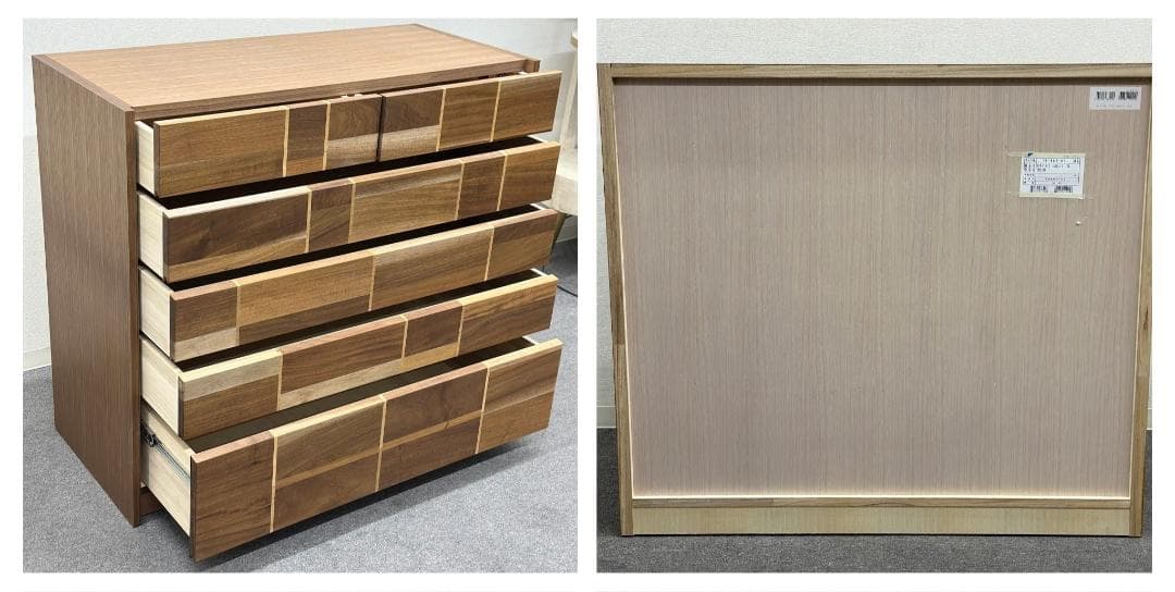 美品■府中家具■バーリオ　5段チェスト　モザイク柄　洋服ダンス　IDC大塚家具