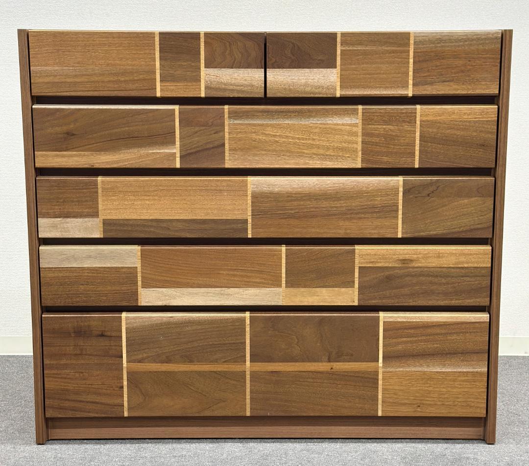 美品■府中家具■バーリオ　5段チェスト　モザイク柄　洋服ダンス　IDC大塚家具