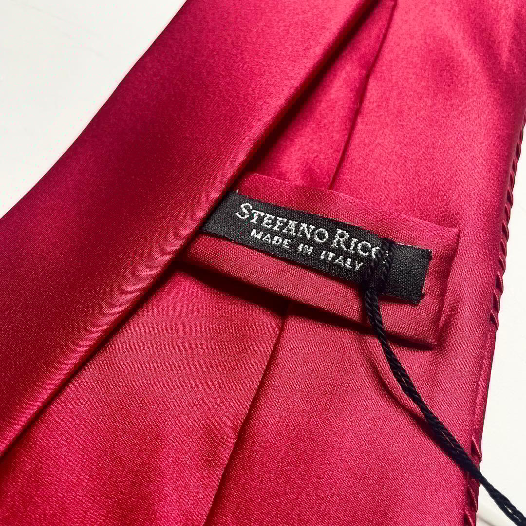 ステファノリッチ プリーツネクタイ ロイヤルレッド シルク ソリッド 未使用