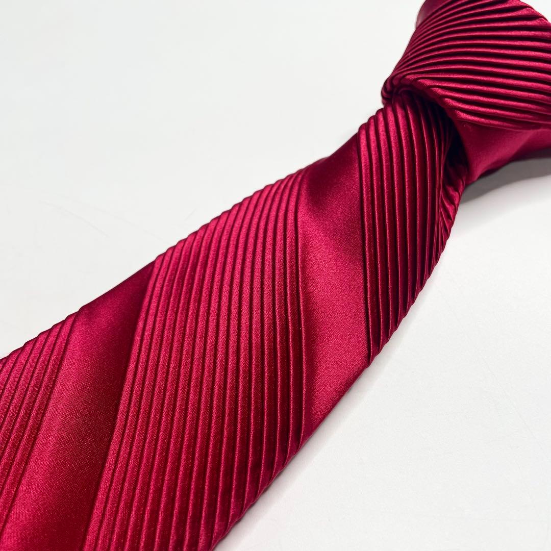ステファノリッチ プリーツネクタイ ロイヤルレッド シルク ソリッド 未使用